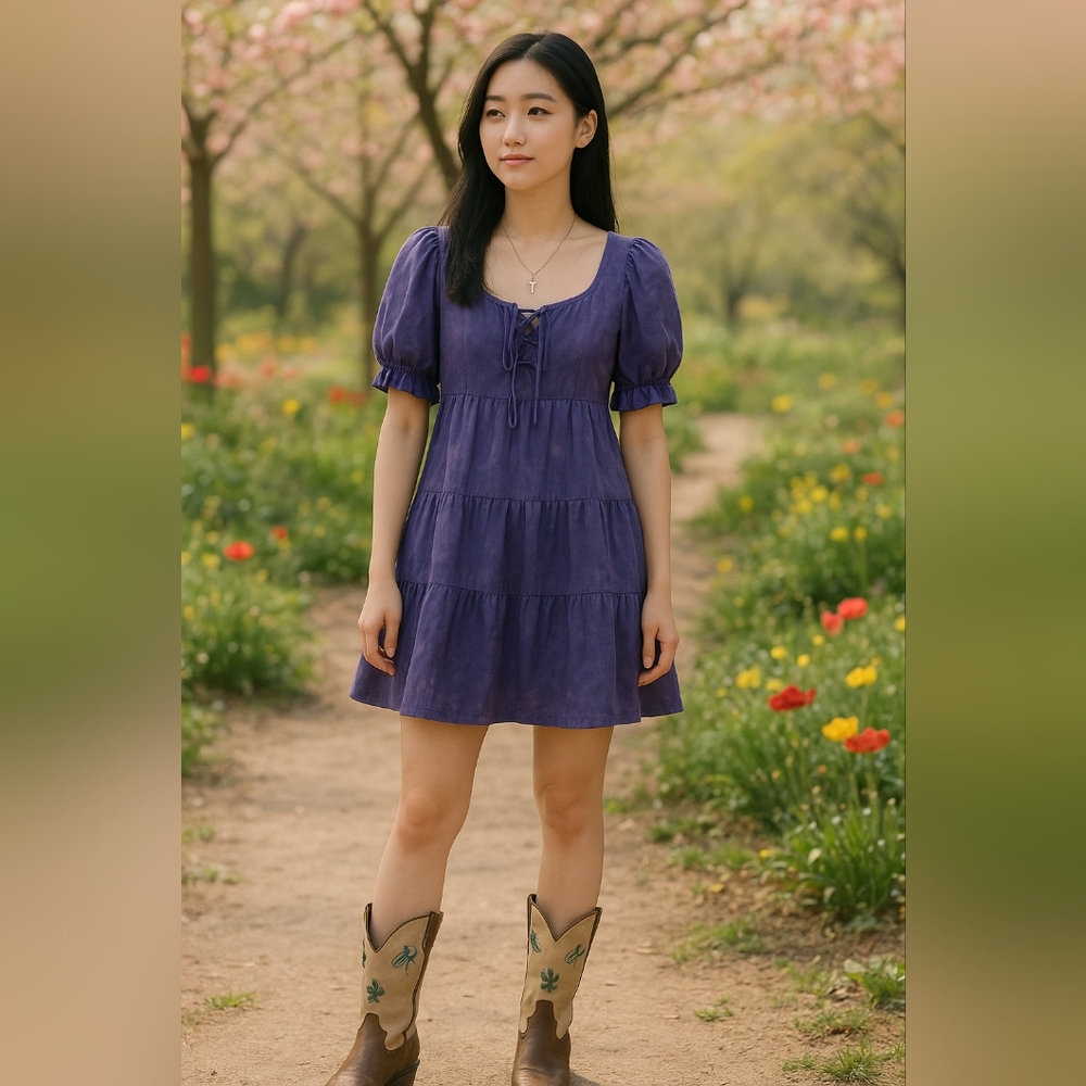 Artisan Aurora Tie Dye Purple Babydoll Dress